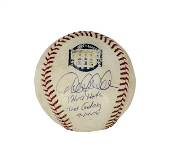 Derek Jeter Autographed Game Used Baseball Inscribed "1269 Hits Tied Gehrig 9-14-08"(MLB AUTH)